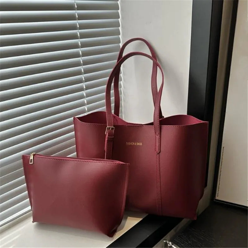 Large Faux Leather Tote Bag Set – Women's Shoulder Bag