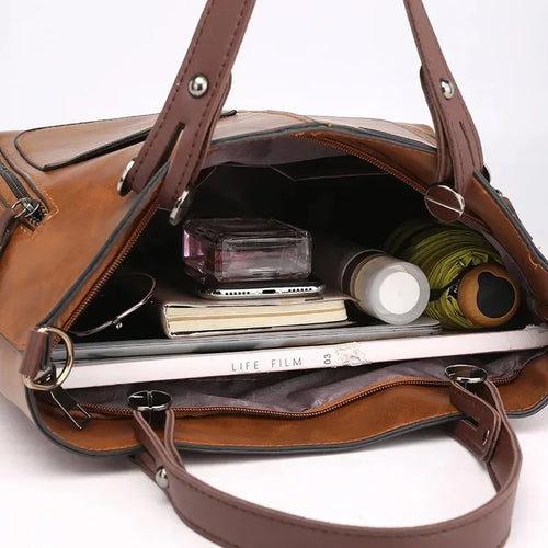 Large Capacity Tote Bag European American Retro Leather Women S Handbag
