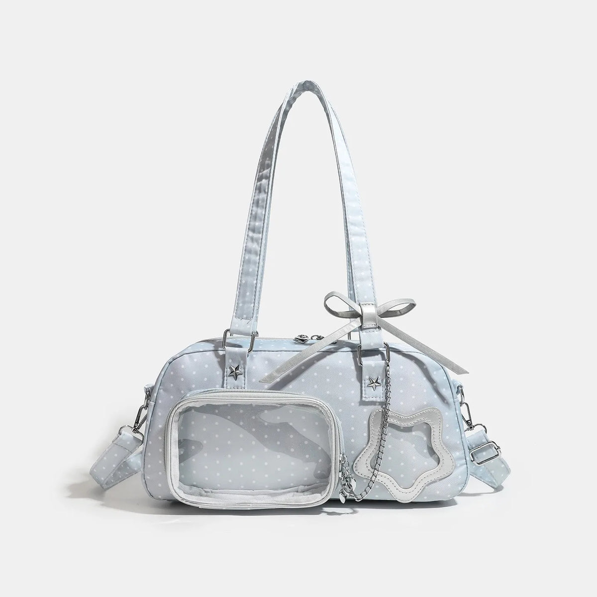 Japanese Style Nylon Ita Bag Large Capacity Cute Bow Decor Transparent Display Star Cream Color