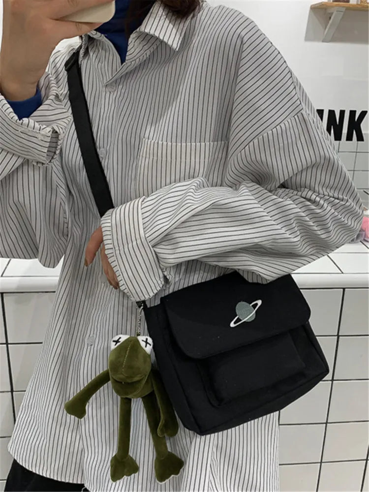 Solid Color Small Canvas Bag Bags Women Messenger Youth Famale Large Capacity Shoulder Cross Ladies