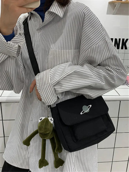 Solid Color Small Canvas Bag Bags Women Messenger Youth Famale Large Capacity Shoulder Cross Ladies