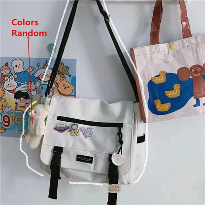 Harajuku Versatile Messenger Bag Retro Street Crossbody Bag Student School Canvas Bag