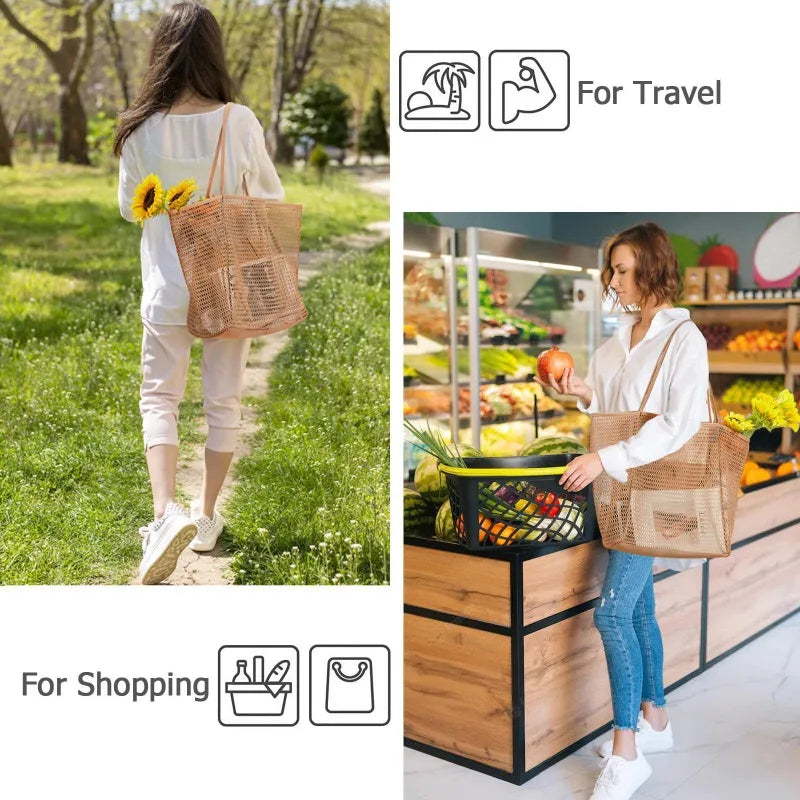 Lightweight Mesh Large Capacity Tote Bag Breathable Openwork Women Shoulder Purse