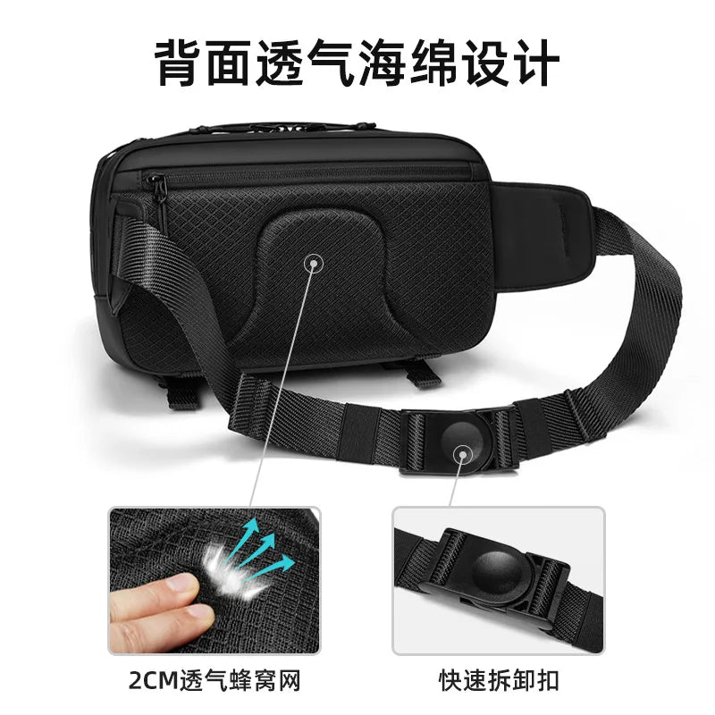 Men S Waterproof Leather Film Single-Shoulder Backpack Tactical Chest Bag Crossbody Lightweight