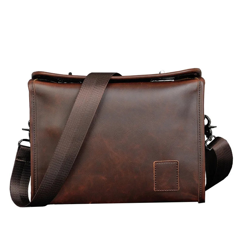 Pu Leather Men S Shoulder Bag Tablet Computer Storage Large Capacity Crossbody Double Twist Lock