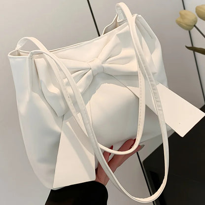 Bow Tote Bag for Women – Large Faux Leather Shoulder Handbag