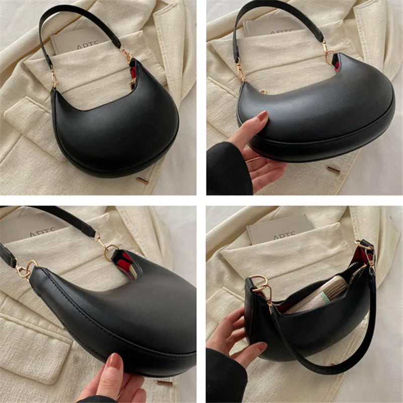 PU Leather Crescent Shoulder Bag for Women