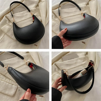 PU Leather Crescent Shoulder Bag for Women