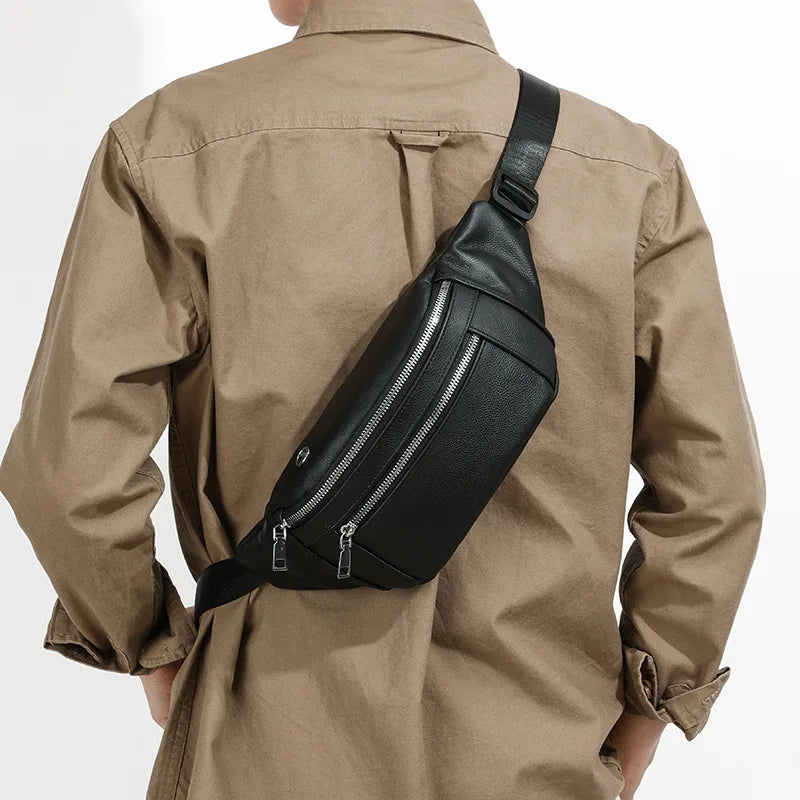 Men S Women Cowhide Breast Bag Multifunctional Single Shoulder Leather Crossbody Leisure Sports