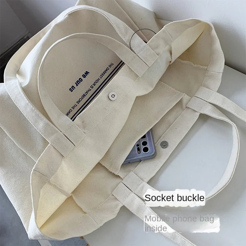 Letter Ins Canvas Bag Student Handbag Book Bags Large Capacity Shoulder Teen Men Women Shopping Work
