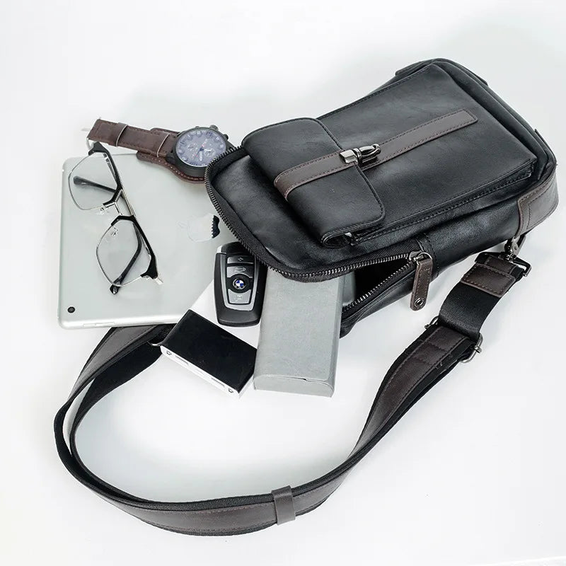 Pu Leather Men S Crossbody Bag Simple Multi-Functional Chest Bag Commuting Portable Waterproof
