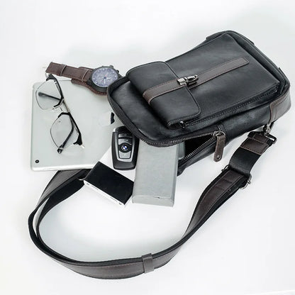 Pu Leather Men S Crossbody Bag Simple Multi-Functional Chest Bag Commuting Portable Waterproof