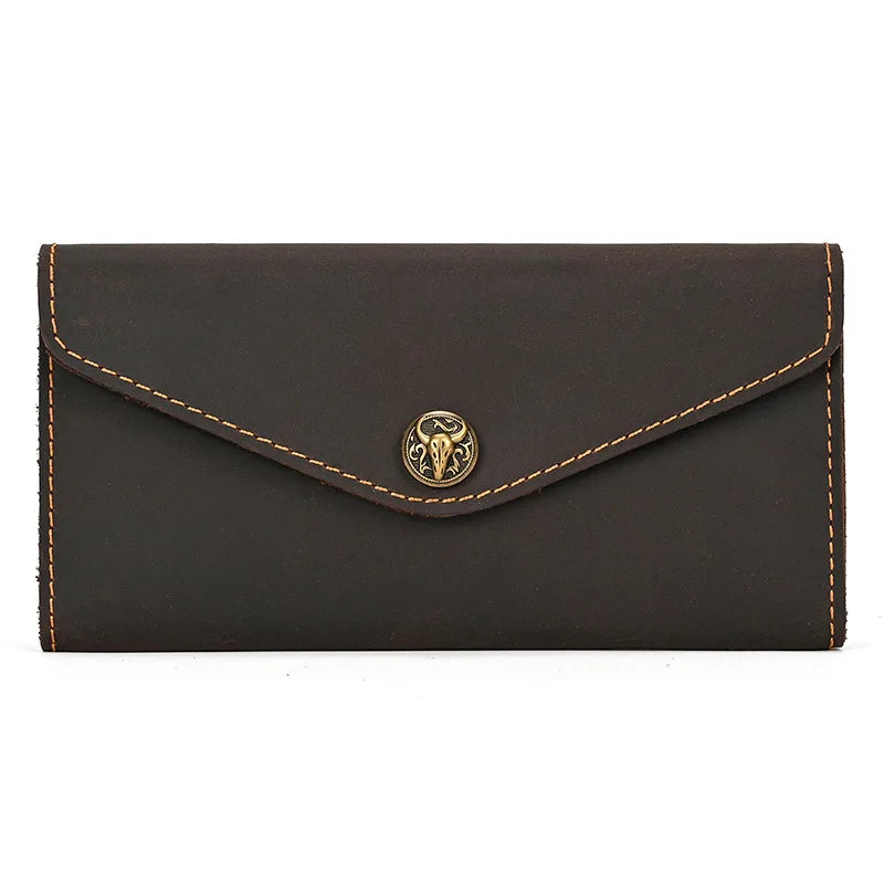 Simple Mobile Phone Leather Wallet Retro Men Crazy Horse Long Envelope Flip