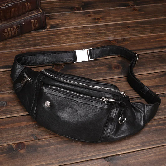 Sheepskin Male Mobile Phone Storage Large Capacity Sports Multi-Function Waist Bag Cashier Diagonal