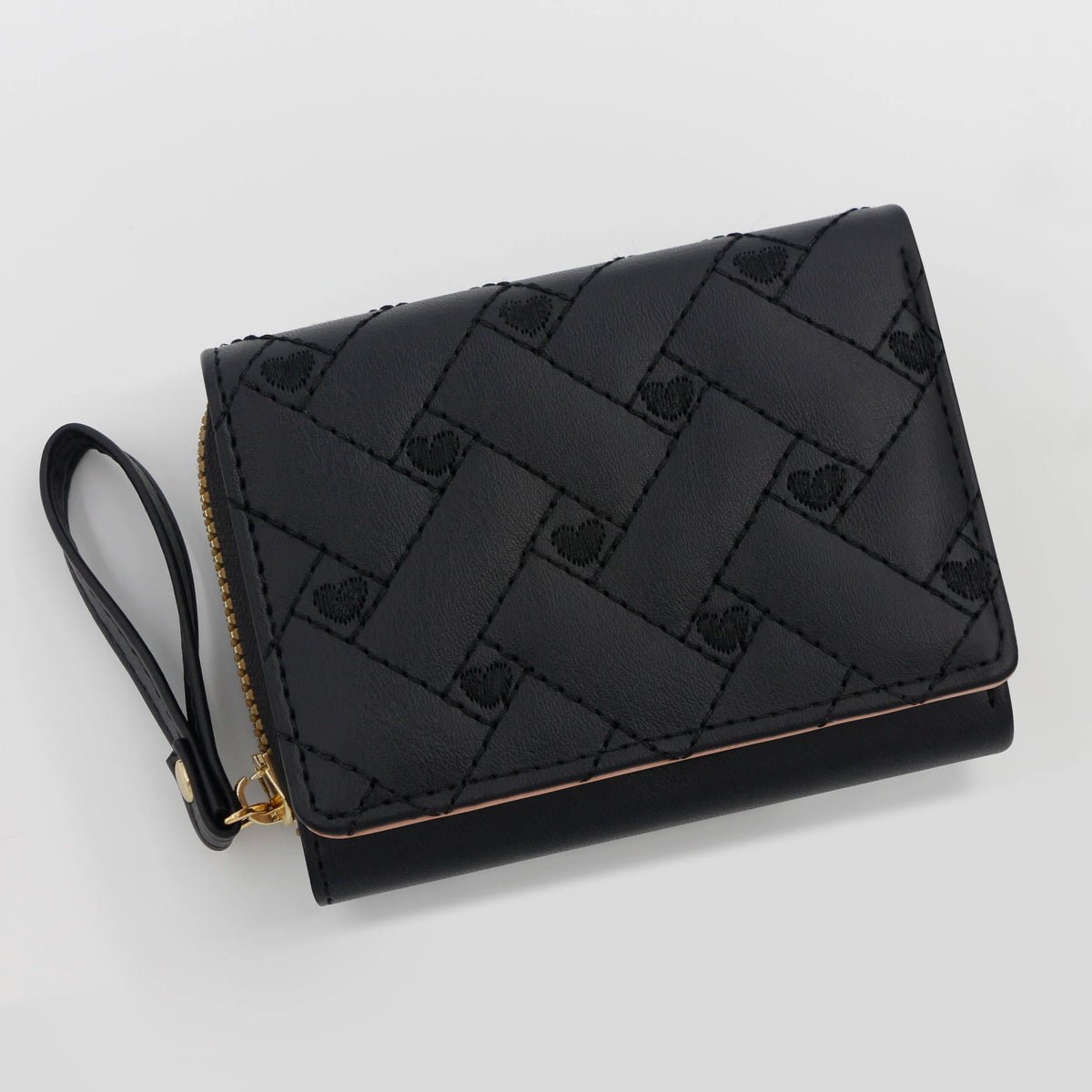 Embroidery Love Pattern Zipper Buckle Card Case Homefish Minimalist Women Zero Wallet