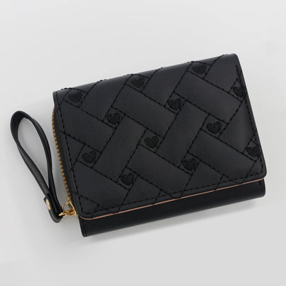 Embroidery Love Pattern Zipper Buckle Card Case Homefish Minimalist Women Zero Wallet