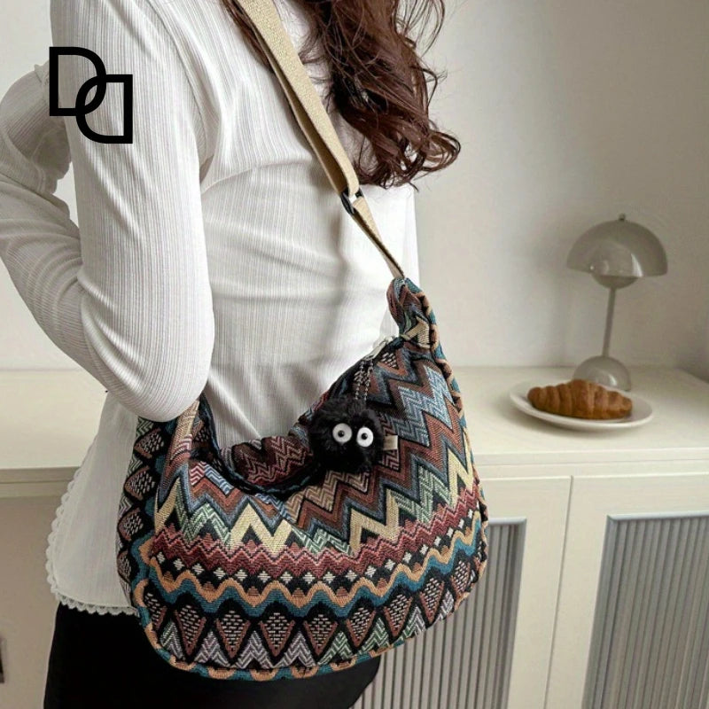 Stylish Foldable Canvas Shoulder Bag - Adjustable Strap