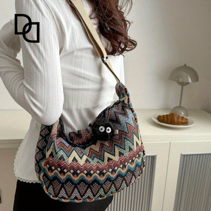 Stylish Foldable Canvas Shoulder Bag - Adjustable Strap
