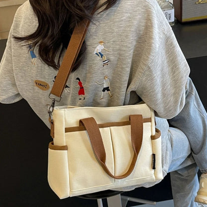 Canvas Tote Bag with Crossbody Strap & Multi-Pocket