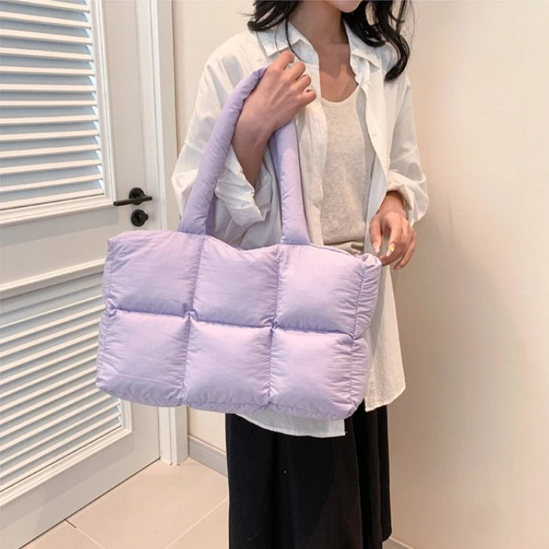Quilted Puffer Tote Bag – Large Capacity Lightweight Nylon Shoulder Bag