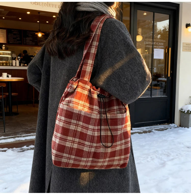 Nylon Plaid Hasp Large Capacity Casual Tote Trend Bags Durable Versatile Commuting Work Women S