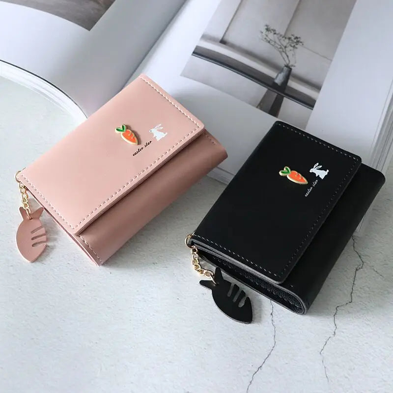 Cute Bunny Girl Three Fold Short Wallet Simple Student Small Kawaii