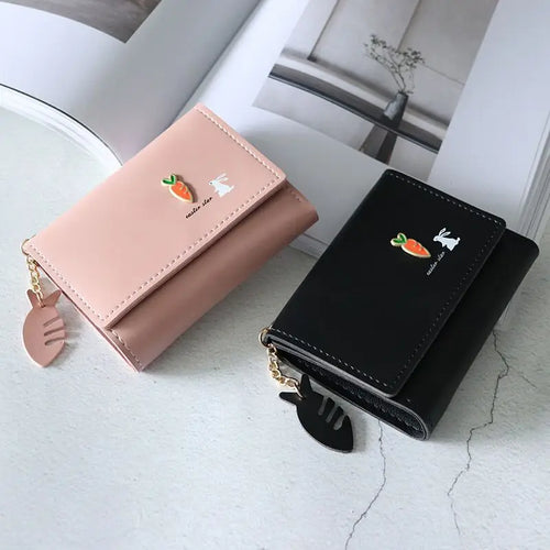 Cute Bunny Girl Three Fold Short Wallet Simple Student Small Kawaii