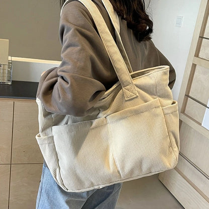 Corduroy Tote Bag – Large Shoulder Handbag for Women