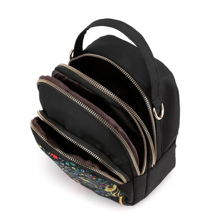 Mini Crossbody Backpack for Women – Printed Oxford Shoulder Bag