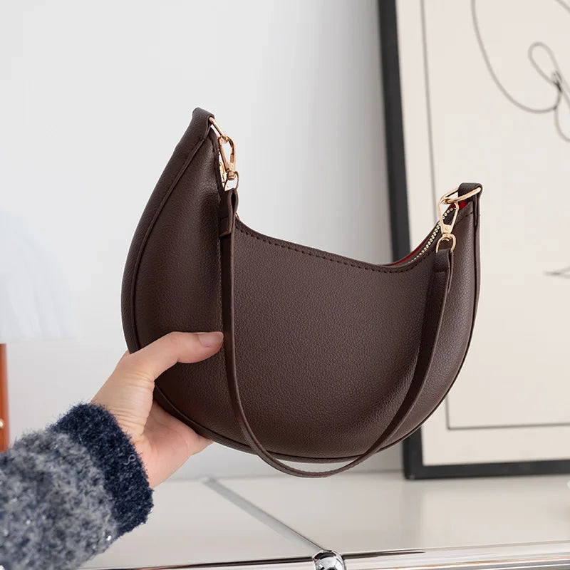 Half Moon Shoulder Bag for Women – Retro PU Leather Crescent Purse