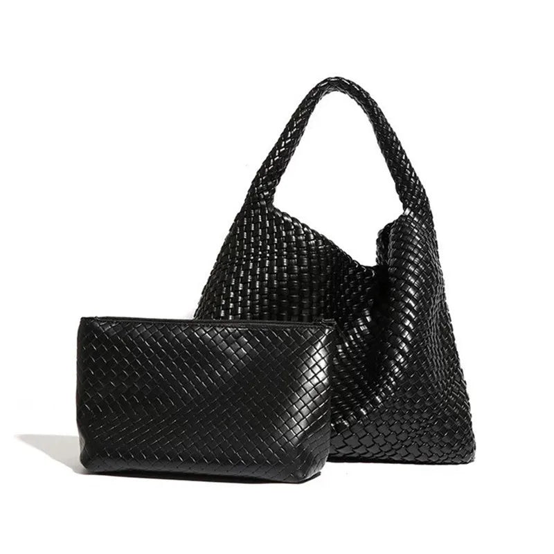 Chic Large Capacity Weave Tote Bag Soft Leather Intrecciato Handbag Shoulder Bags Women S Work