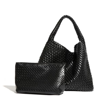 Chic Large Capacity Weave Tote Bag Soft Leather Intrecciato Handbag Shoulder Bags Women S Work
