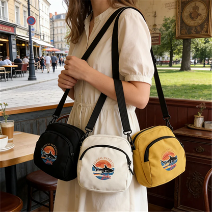 Canvas Mini Crossbody Bag with Vintage Graphic Print
