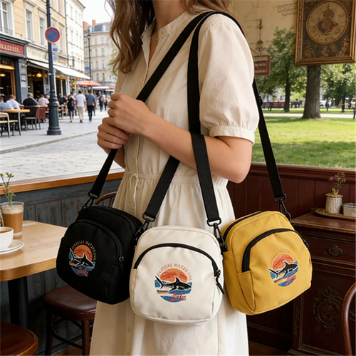 Canvas Mini Crossbody Bag with Vintage Graphic Print