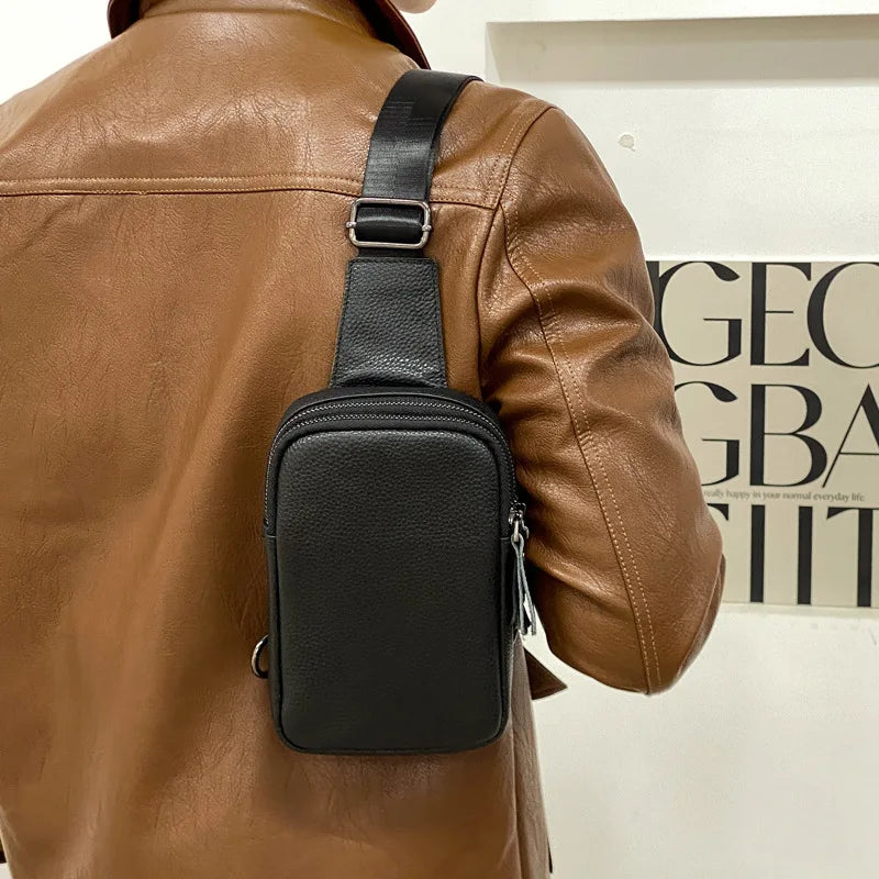 Men S Genuine Leather Chest Bag Large-Capacity Crossbody Single-Shoulder Bag Top Layer Cowhide Chest