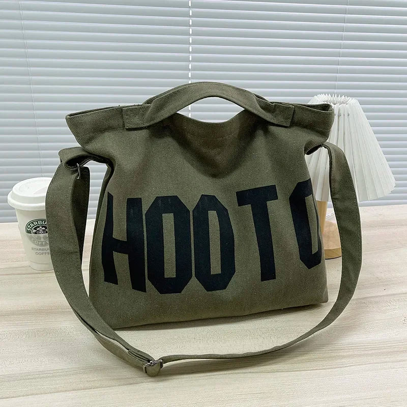 Large Canvas Tote Bag – Letter Print Crossbody Shoulder Bag