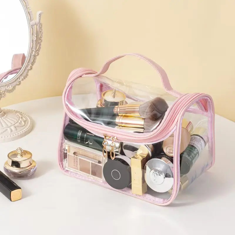 Clear Makeup Bag with Top Handle – Waterproof Travel Toiletry Organizer
