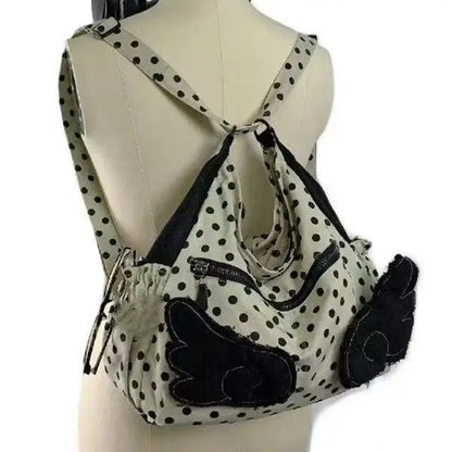 Cute Wings Design Shoulder Women Polka Dot Korean Crossbody Bag Large Capacity Tote Commuter Y2k