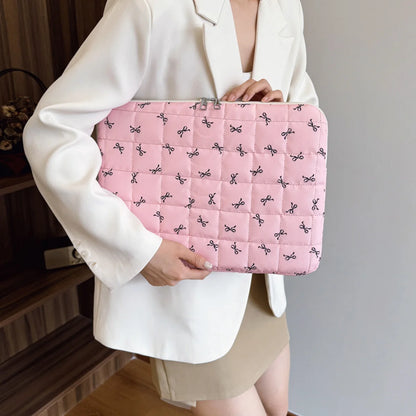 Simplicity Leisure Quilted Briefcase Bow Print Oxford Laptop Sleeve Shockproof Zipper Multi-Size