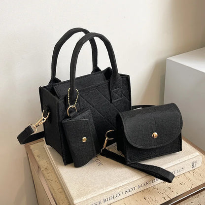3-Piece Women's Quilted Felt Handbag Set with Crossbody & Mini Bag