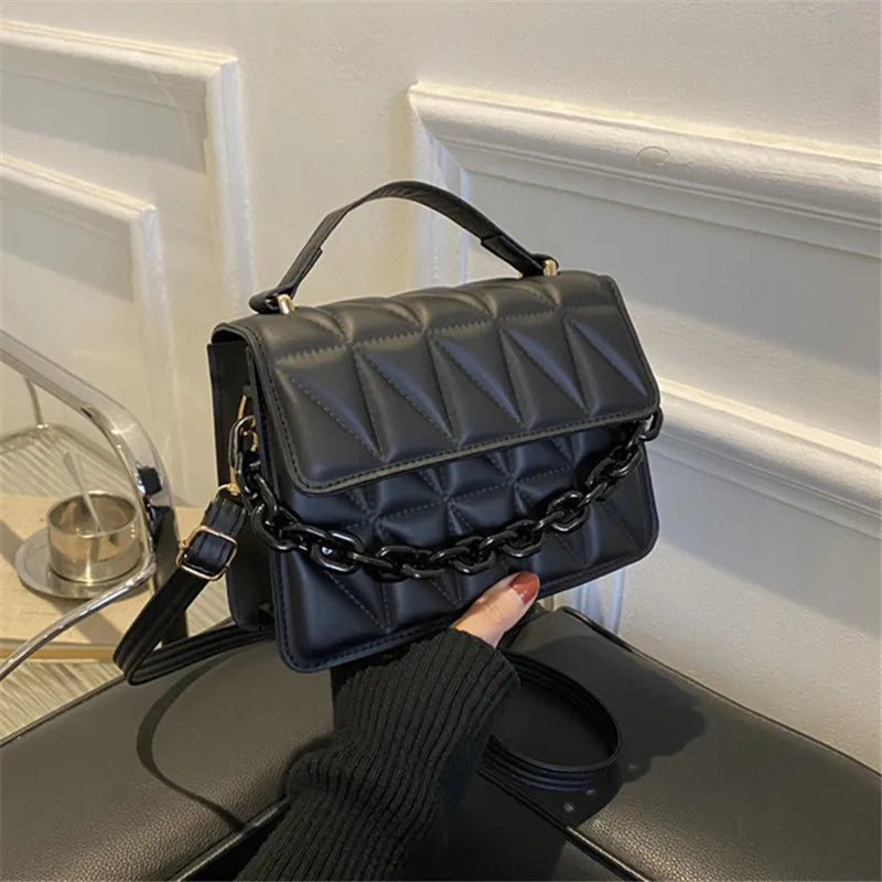 Quilted Mini Square Bag – Chain Accent Crossbody & Shoulder