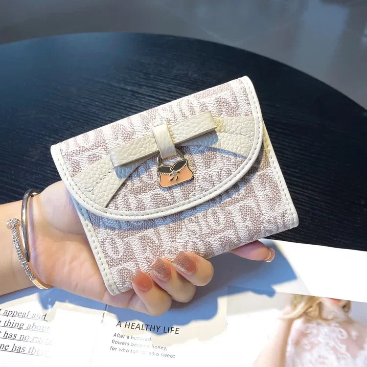 Purse Women S Short Simple Three-Fold Leather Wallet Multi-Card Card Bag Niche Design Printed Square