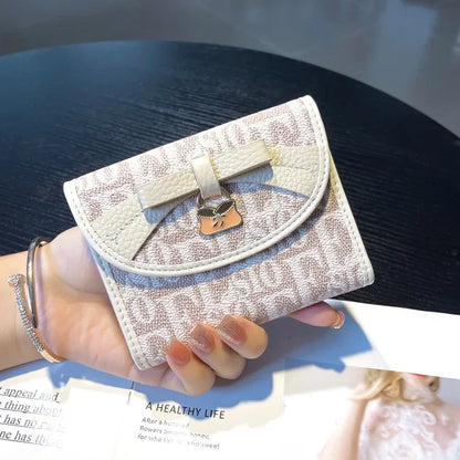 Purse Women S Short Simple Three-Fold Leather Wallet Multi-Card Card Bag Niche Design Printed Square