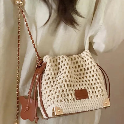 Knit Crossbody Bag for Women – Chic Crochet Shoulder Purse with Chain Strap