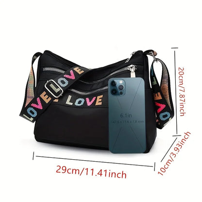 Letter Pattern Crossbody Bag – Large Capacity Oxford Shoulder Bag