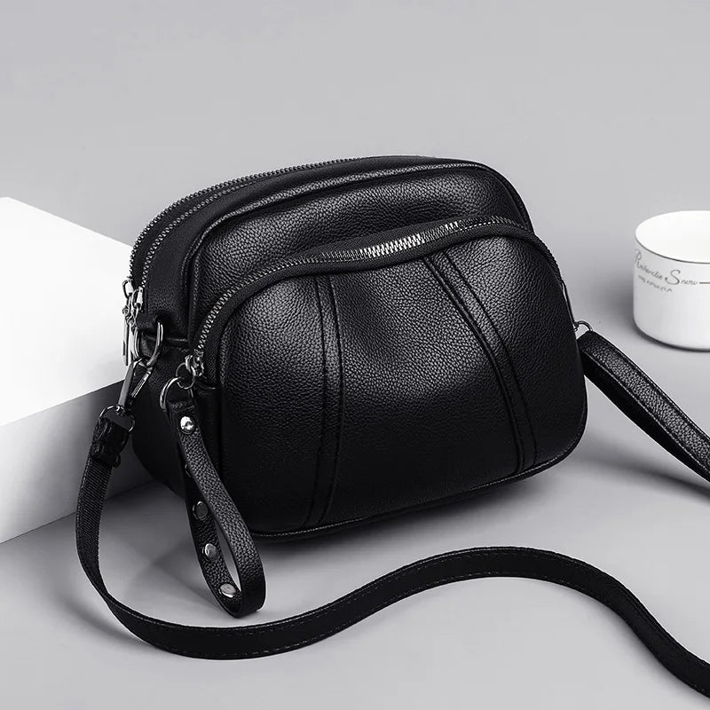 Women's Leather Crossbody Bag – Multi-Zip Shoulder Purse
