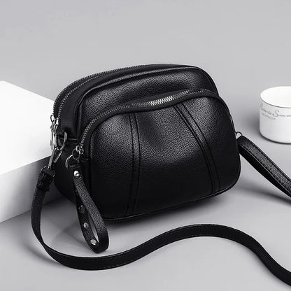Women's Leather Crossbody Bag – Multi-Zip Shoulder Purse
