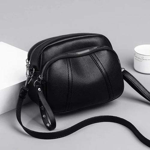 Women's Leather Crossbody Bag – Multi-Zip Shoulder Purse