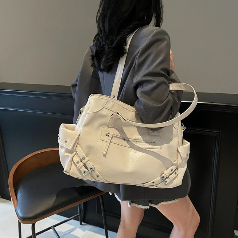 Large Capacity Shoulder Bag for Women with Front Zip Pocket