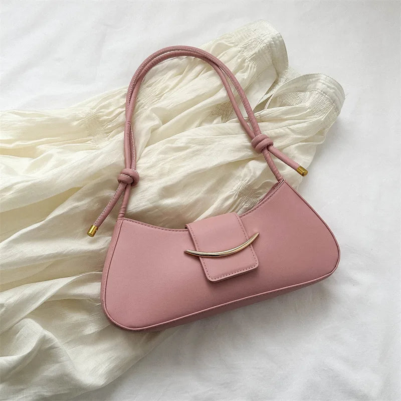 PU Leather Shoulder Bag – Minimalist Underarm Baguette Handbag